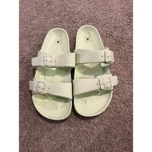 Shade & Shore Women's Mint Green Double Strap Buckle Slides Sandals Size 11